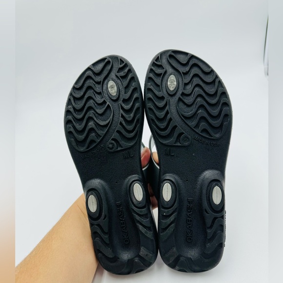 Okabashi USA Maui Sandal Flip-Flop Beach Silver Black Thong Women Large Slip On - Picture 2 of 6